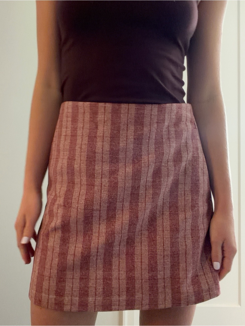 Wilfred Cream and Burgundy Striped Mini Skirt